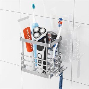 Suction Cup Toothbrush Holder Stainless Steel Bathroom Organizer No Drilling Sil